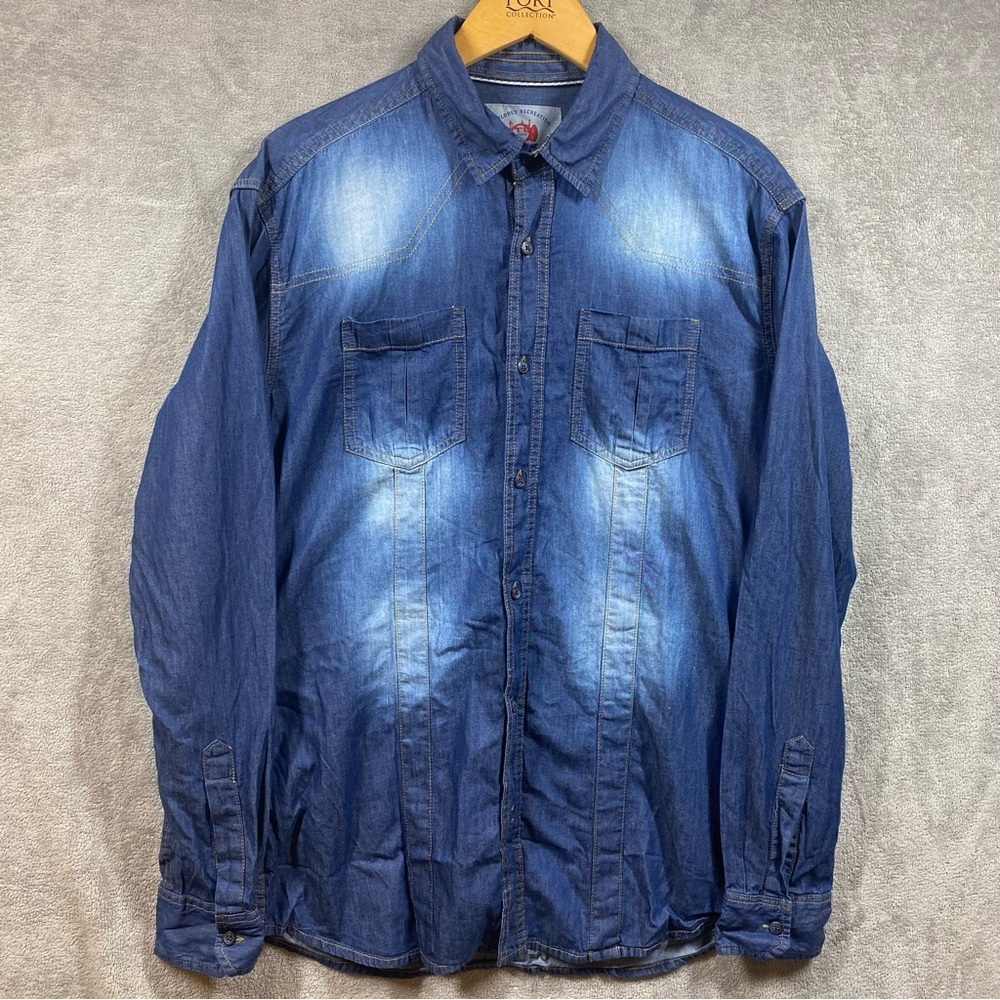 Tailored Recreation Button Size M Blue Chambray Shirt Intentional Fading Casual‎